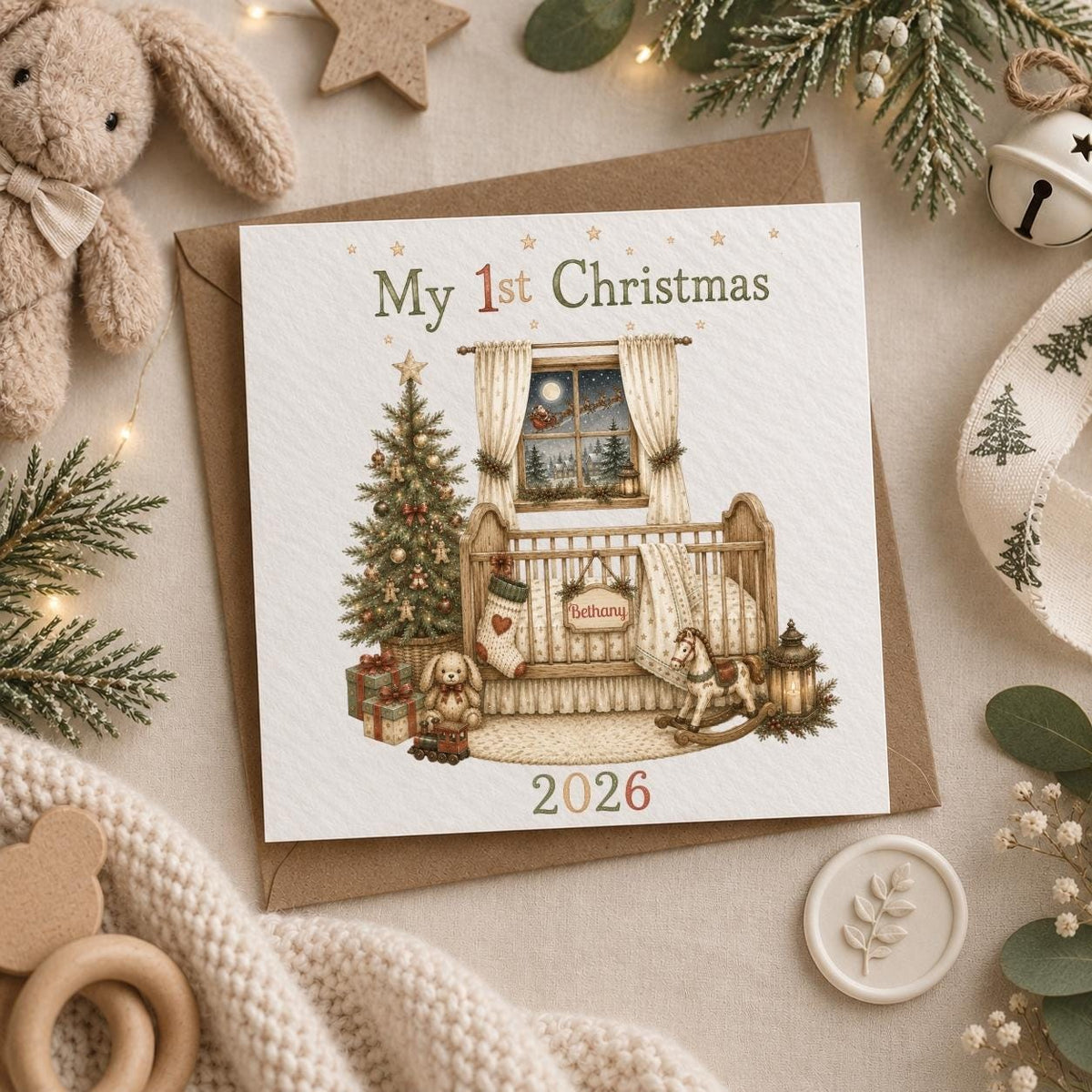 Personalised Christmas Card | My 1st Christmas | Add Any Name | For New-born / Baby