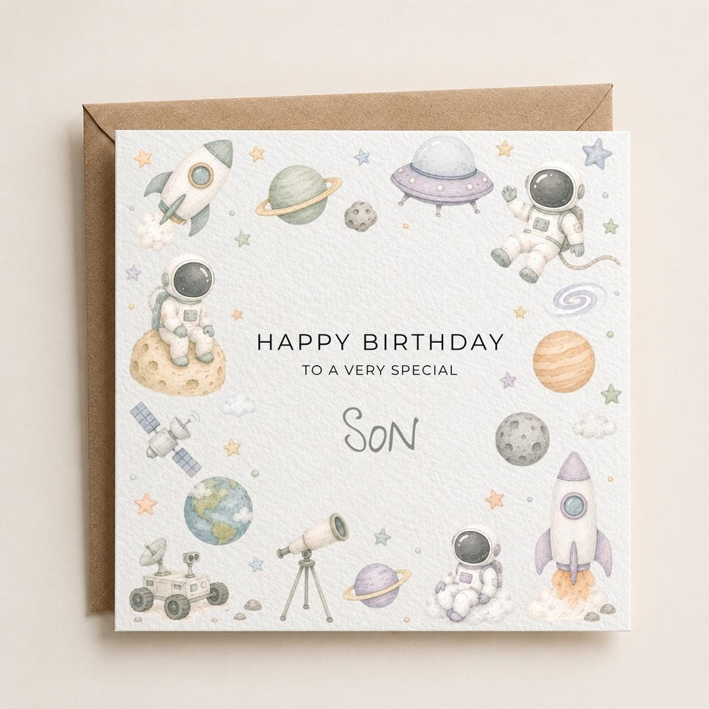 Personalised Space Theme Birthday Card for Son, Grandson, Brother etc