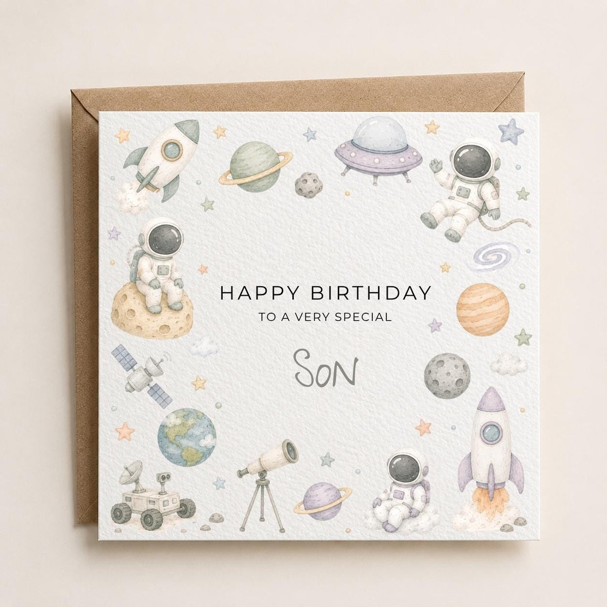 Personalised Space Theme Birthday Card for Son, Grandson, Brother etc