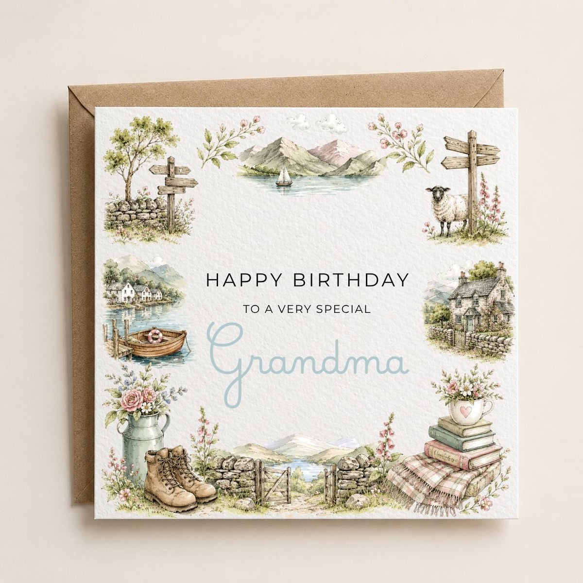 Personalised Lake District Theme Birthday Card for Wife, Mum, Grandma, Daughter, Auntie, Sister etc