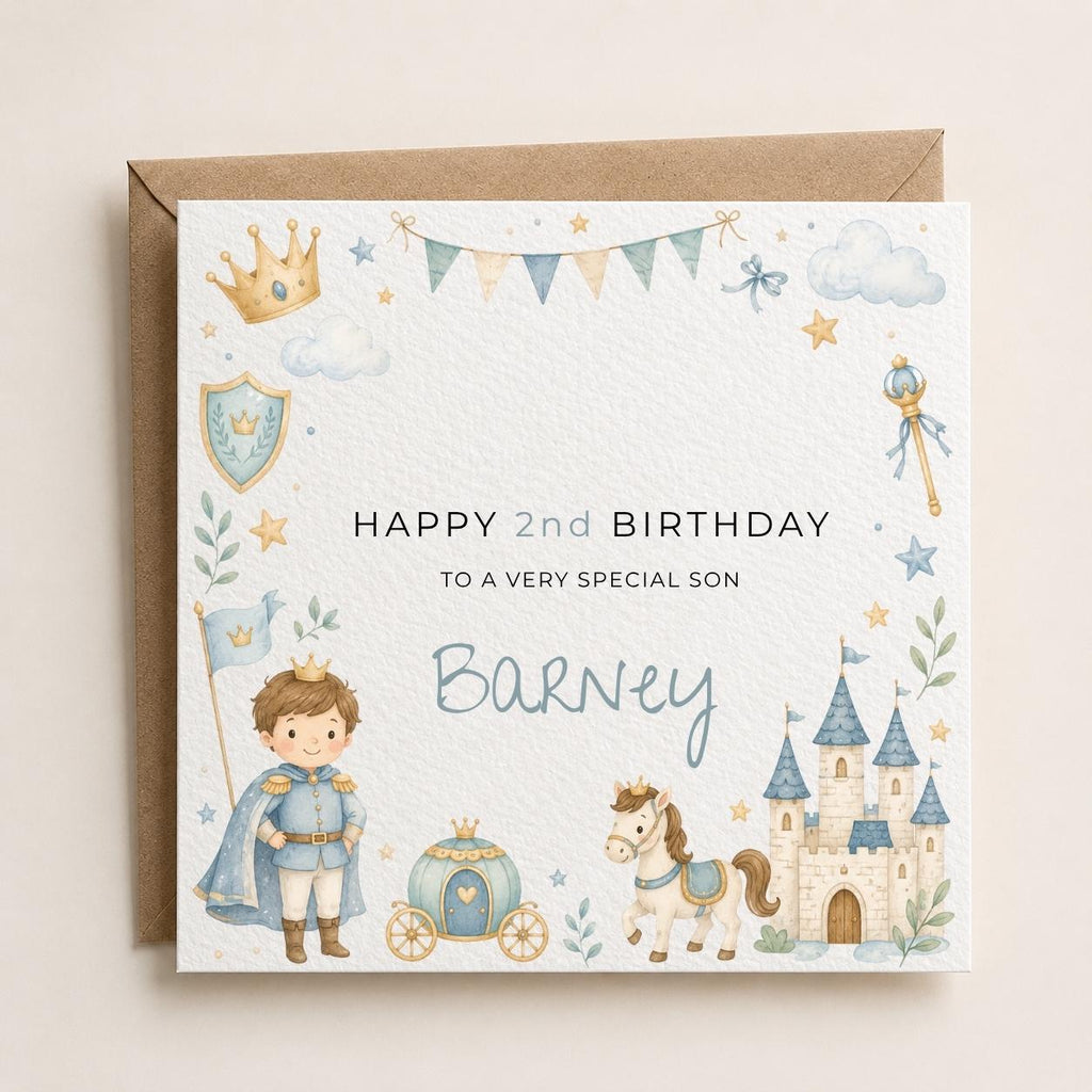 Personalised Prince Theme Birthday Card for Son, Grandson, Brother etc