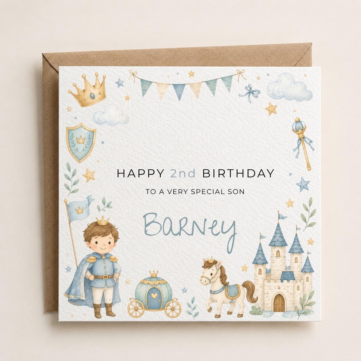 Personalised Prince Theme Birthday Card for Son, Grandson, Brother etc