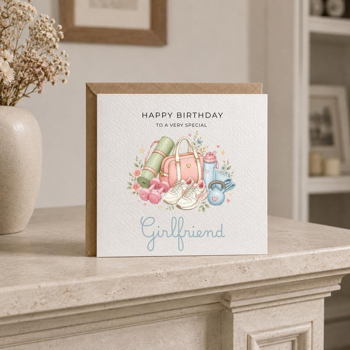 Personalised Gym Theme Birthday Card for Wife, Mum, Grandma, Daughter, Auntie, Sister etc