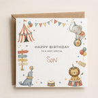 Personalised Circus Theme Birthday Card for Son, Grandson, Brother etc