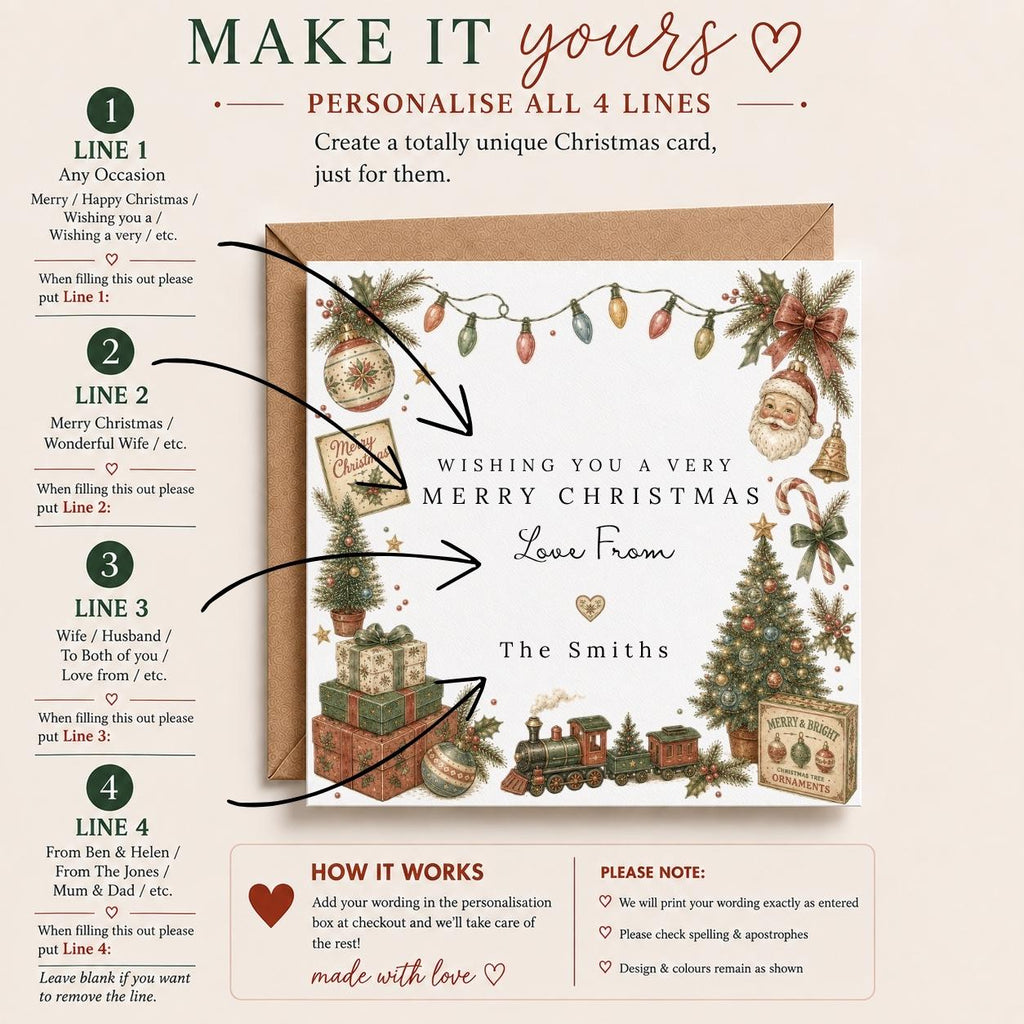 Personalised Christmas Card | Vintage Festive Greeting | Luxury Xmas Keepsake | Completely Customisable | Nostalgic Christmas