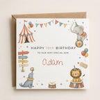 Personalised Circus Theme Birthday Card for Son, Grandson, Brother etc