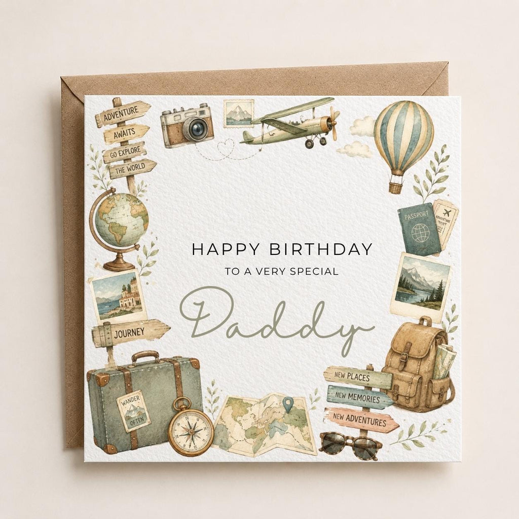 Personalised Travel Theme Birthday Card for Husband, Dad, Grandad, Son,  Uncle, Brother etc