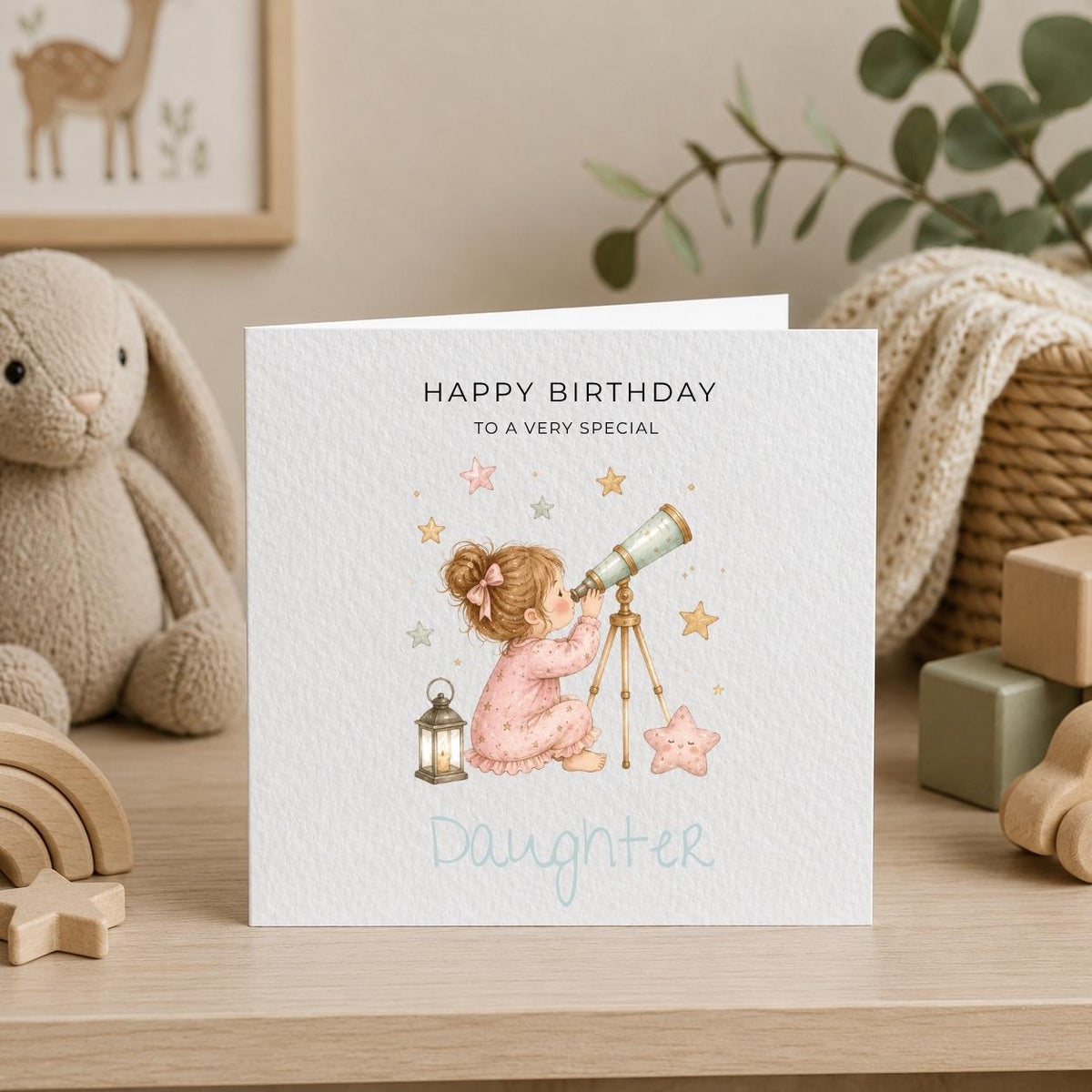 Personalised Stargazing Theme Birthday Card for Daughter, Granddaughter, Sister etc