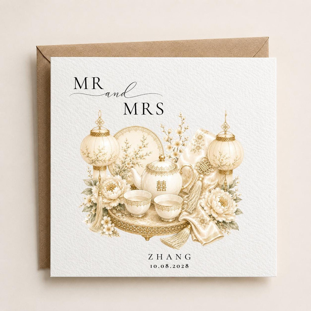 Personalised Chinese Wedding Card | Tea Ceremony, Custom Surname, Date Gift