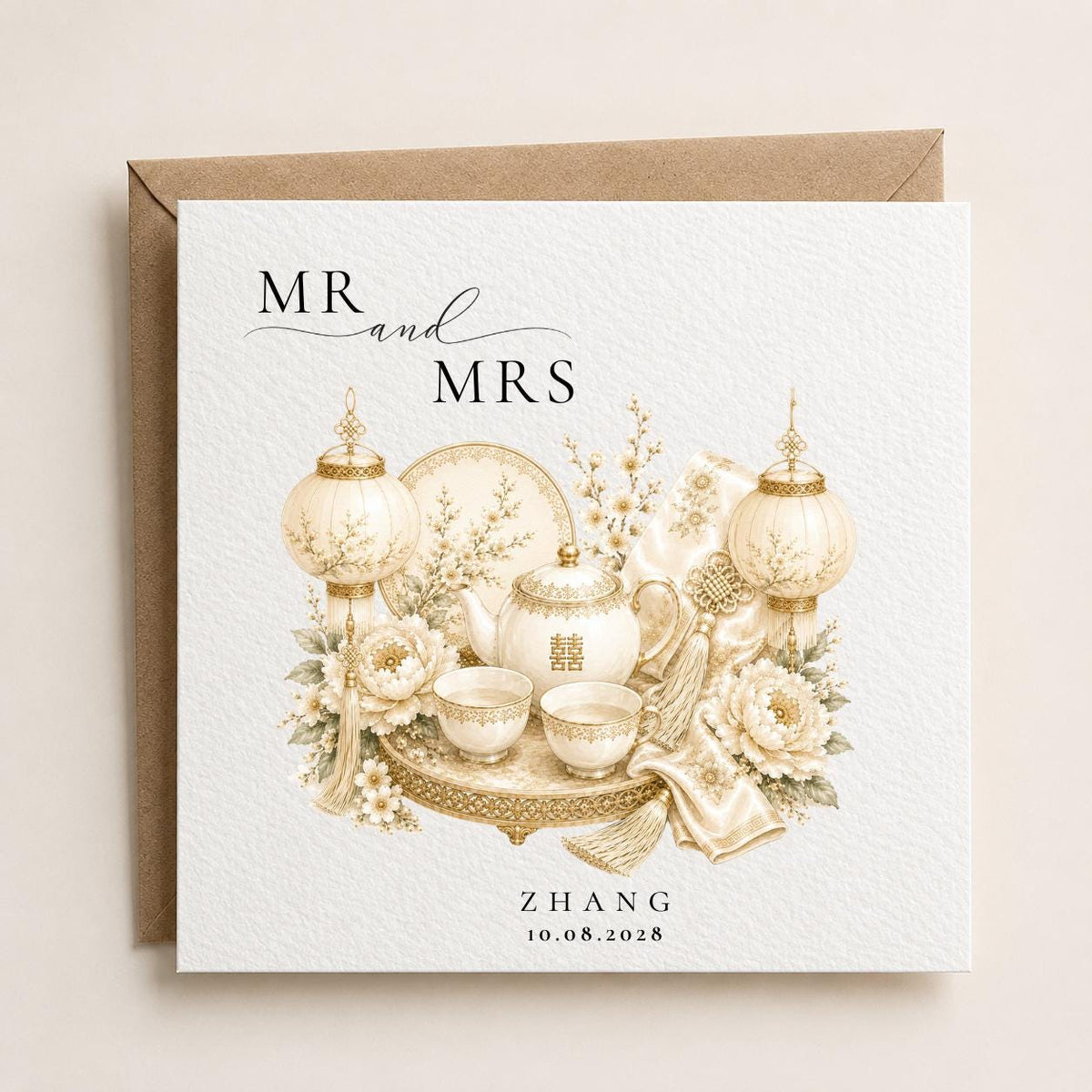 Personalised Chinese Wedding Card | Tea Ceremony, Custom Surname, Date Gift