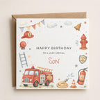 Personalised Fireman Theme Birthday Card for Son, Grandson, Brother etc