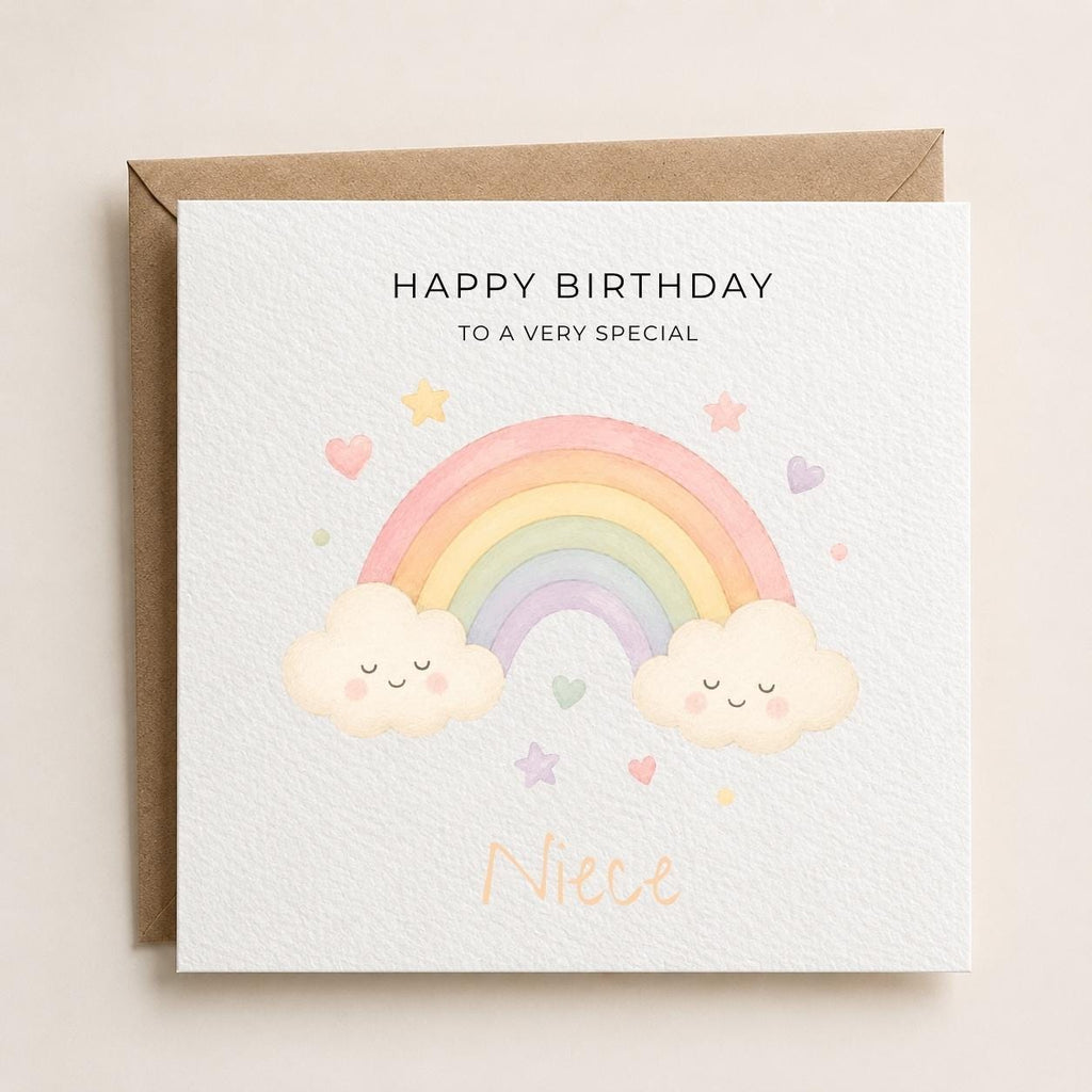 Personalised Rainbow Theme Birthday Card for Daughter, Granddaughter, Sister etc