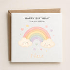 Personalised Rainbow Theme Birthday Card for Daughter, Granddaughter, Sister etc