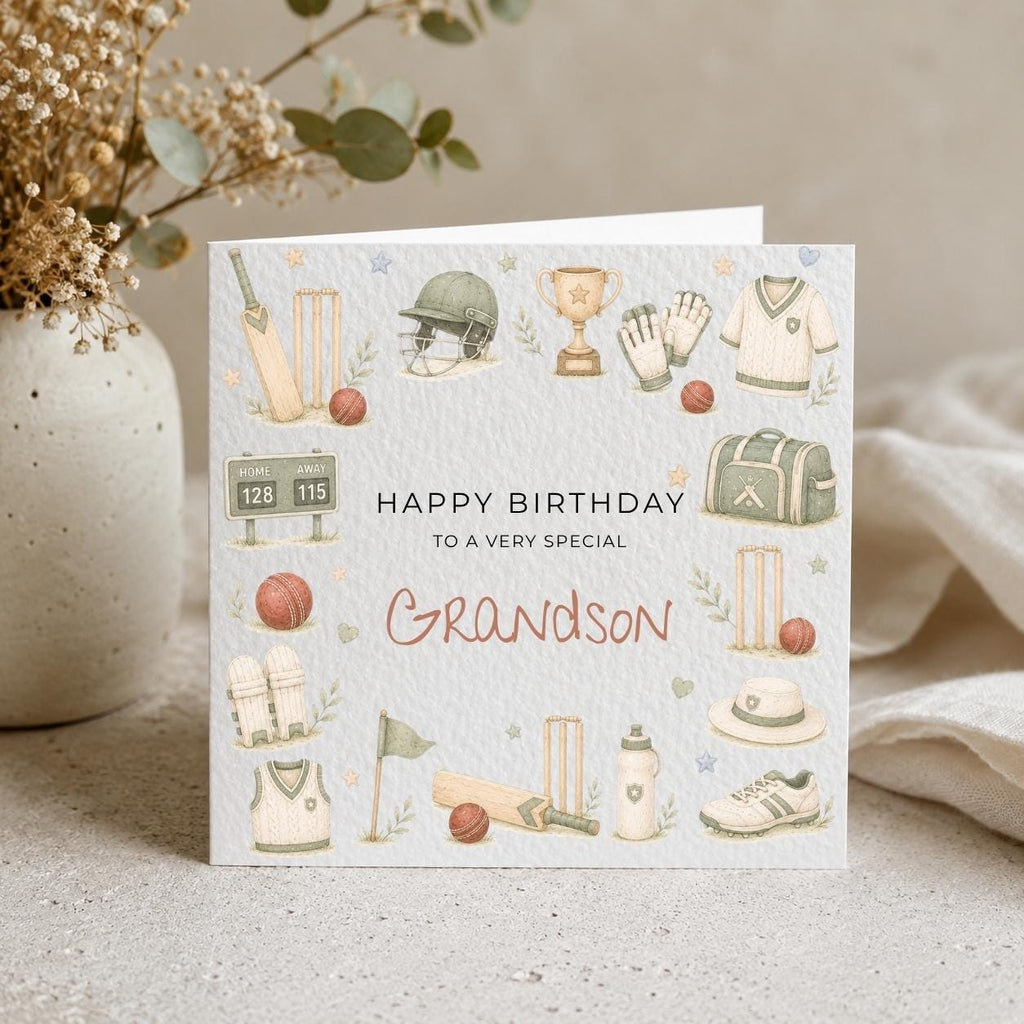 Personalised Cricket Theme Birthday Card for Son, Grandson, Brother etc