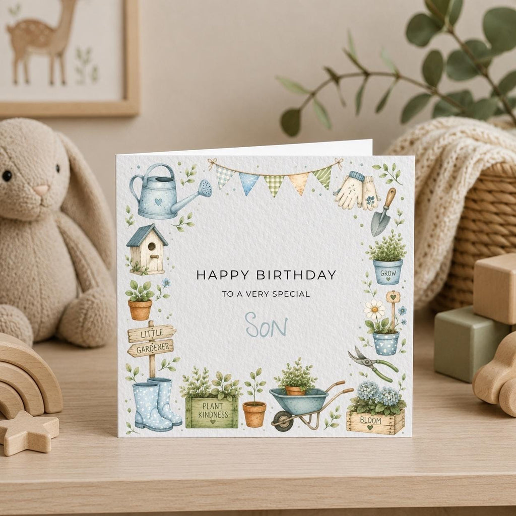 Personalised Gardening Theme Birthday Card for Son, Grandson, Brother etc