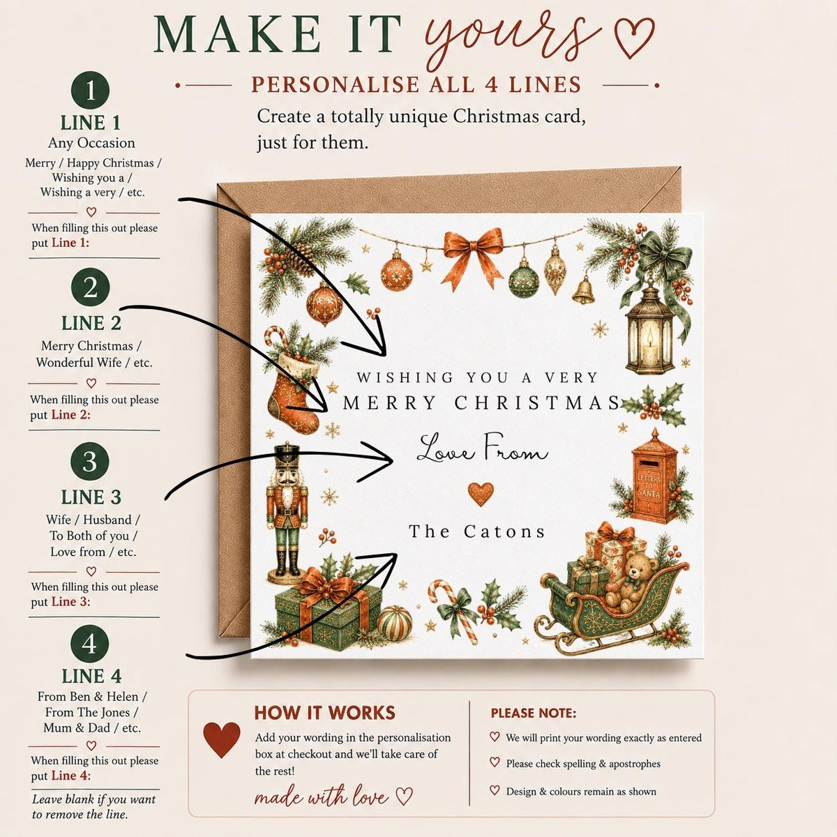 Personalised Christmas Card | Vintage Festive Greeting | Luxury Xmas Keepsake | Completely Customisable | Old-Fashioned Christmas