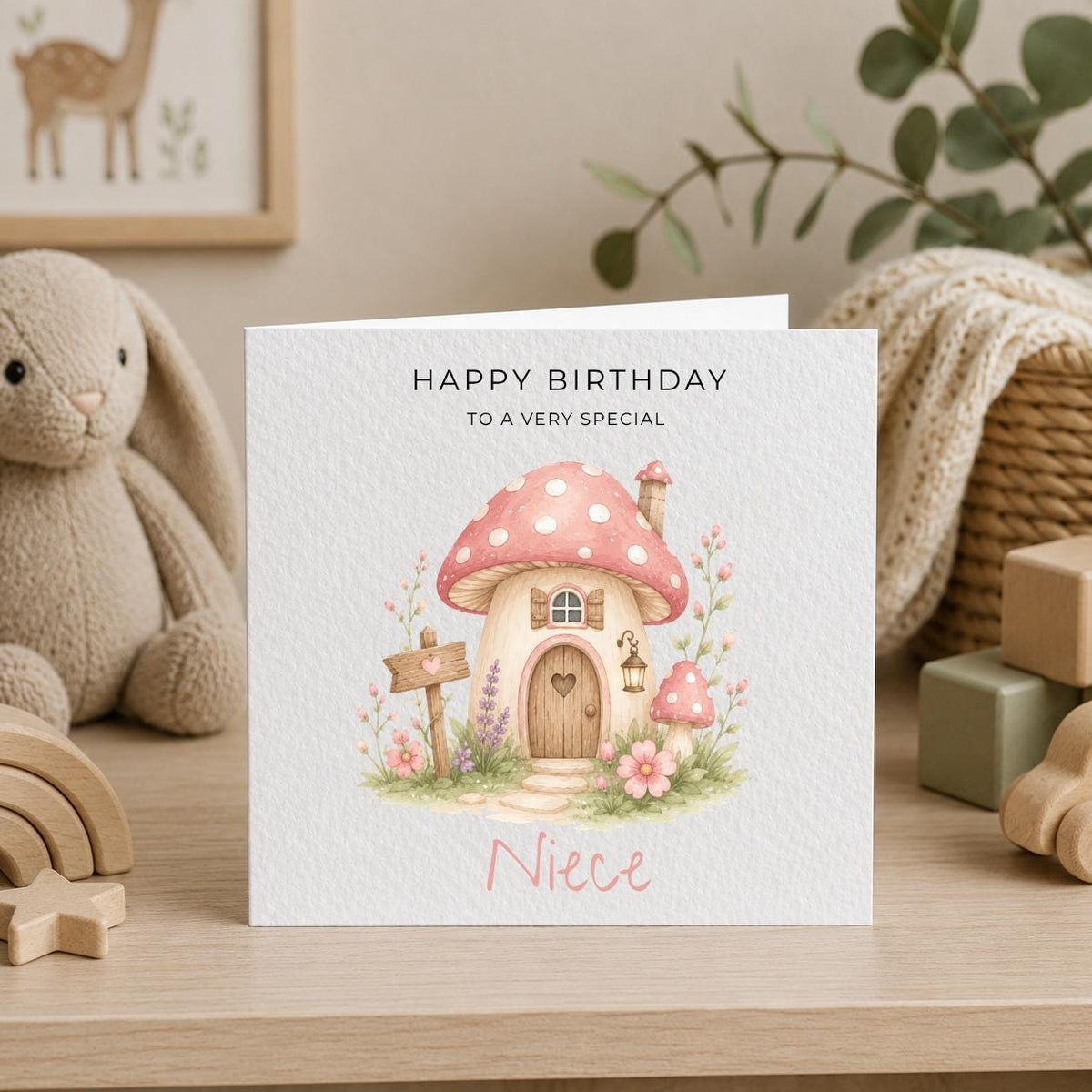 Personalised Mushroom Theme Birthday Card for Daughter, Granddaughter, Sister etc