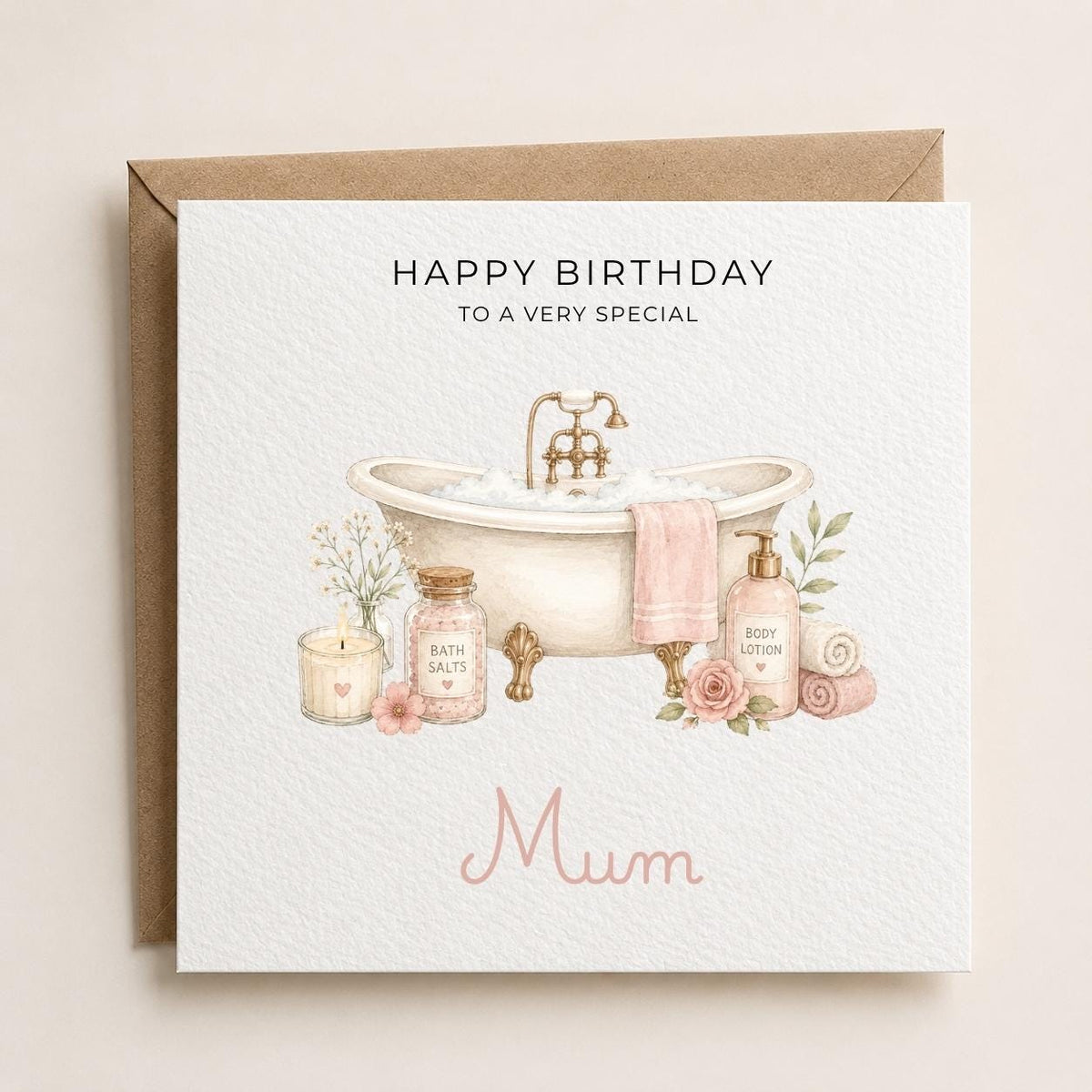 Personalised Spa Theme Birthday Card for Wife, Mum, Grandma, Daughter, Auntie, Sister etc
