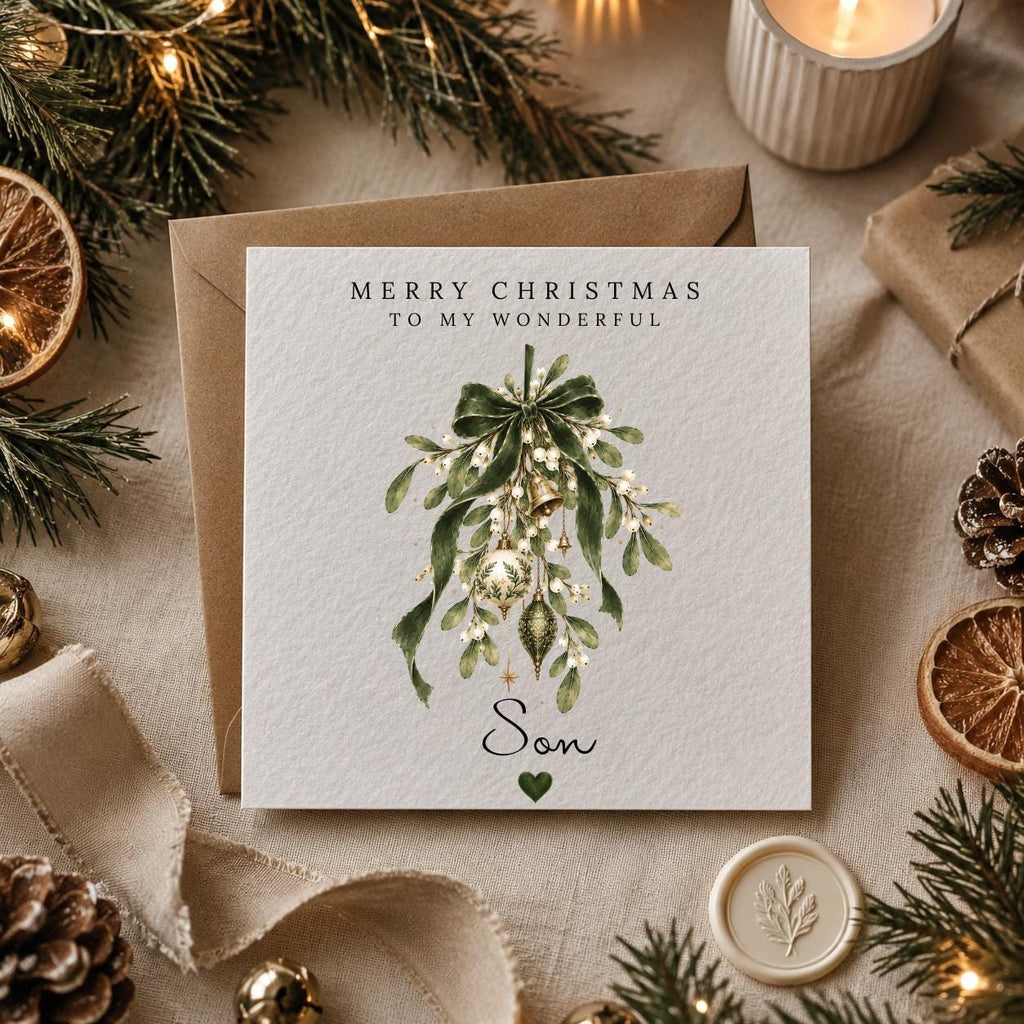 Personalised Christmas Card | Vintage Festive Greeting | Luxury Xmas Keepsake | Completely Customisable | Elegant Mistletoe Christmas