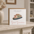 Personalised Canal Boat Theme Birthday Card for Wife, Mum, Grandma, Daughter, Auntie, Sister etc