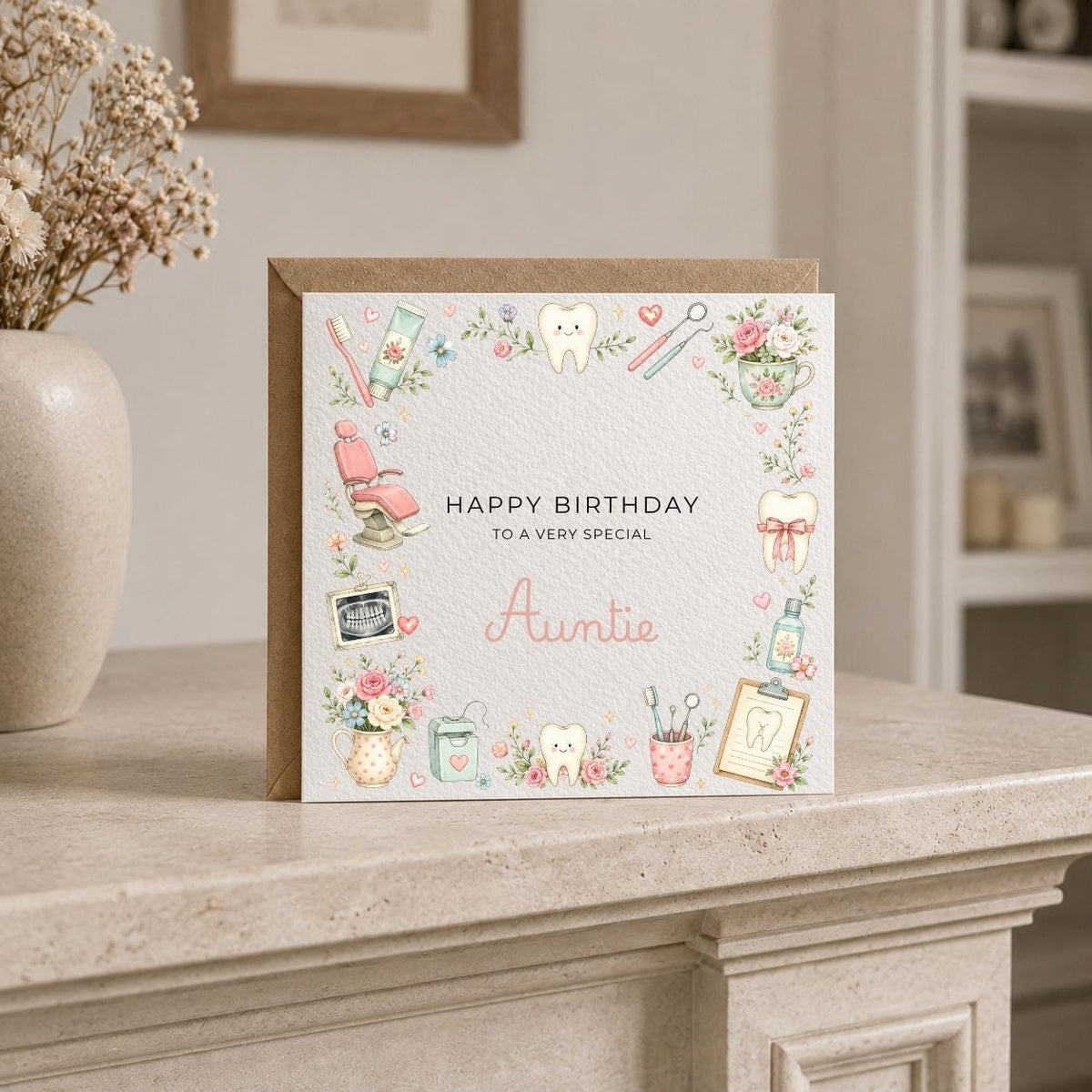 Personalised Dentist Theme Birthday Card for Wife, Mum, Grandma, Daughter, Auntie, Sister etc