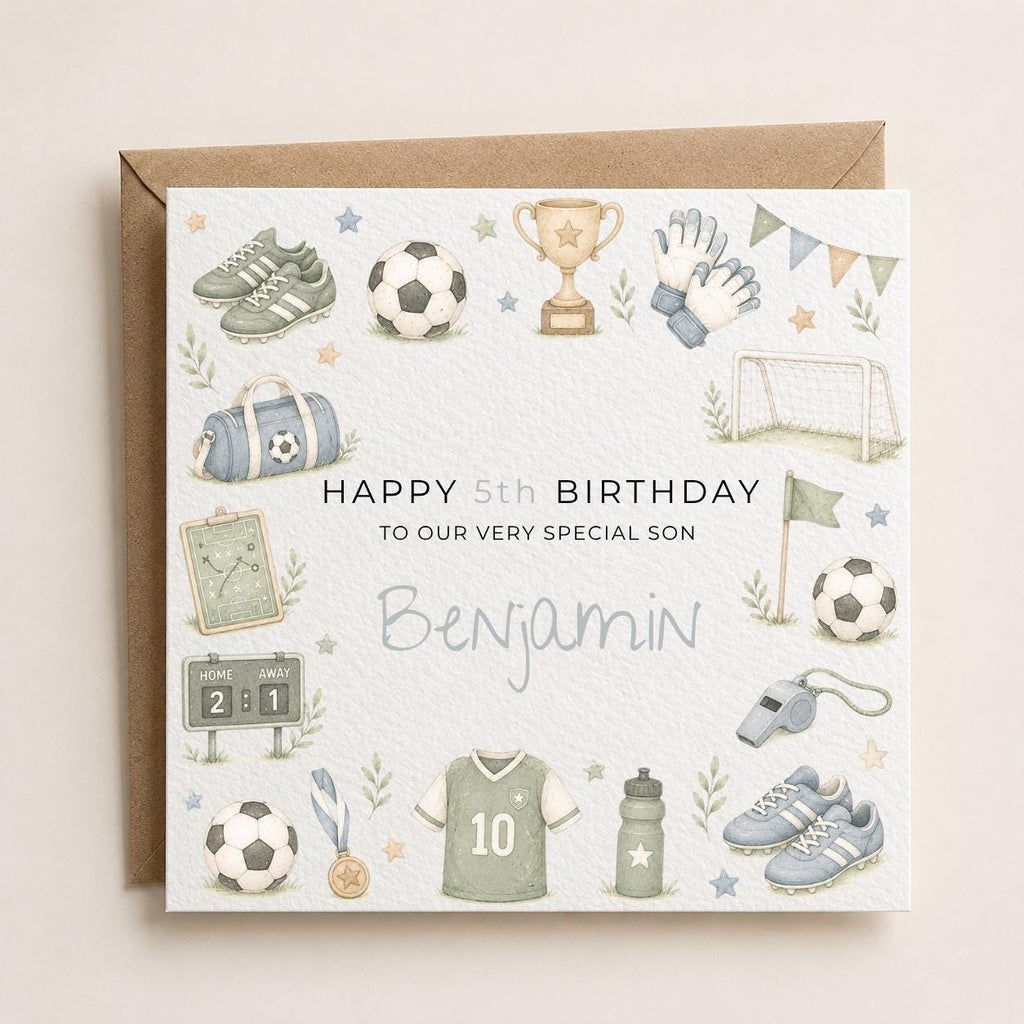 Personalised Football Theme Birthday Card for Son, Grandson, Brother etc
