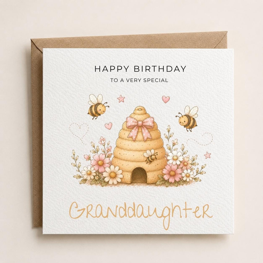 Personalised  Honey Bee Theme Birthday Card for Daughter, Granddaughter, Sister etc