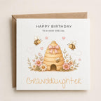 Personalised  Honey Bee Theme Birthday Card for Daughter, Granddaughter, Sister etc