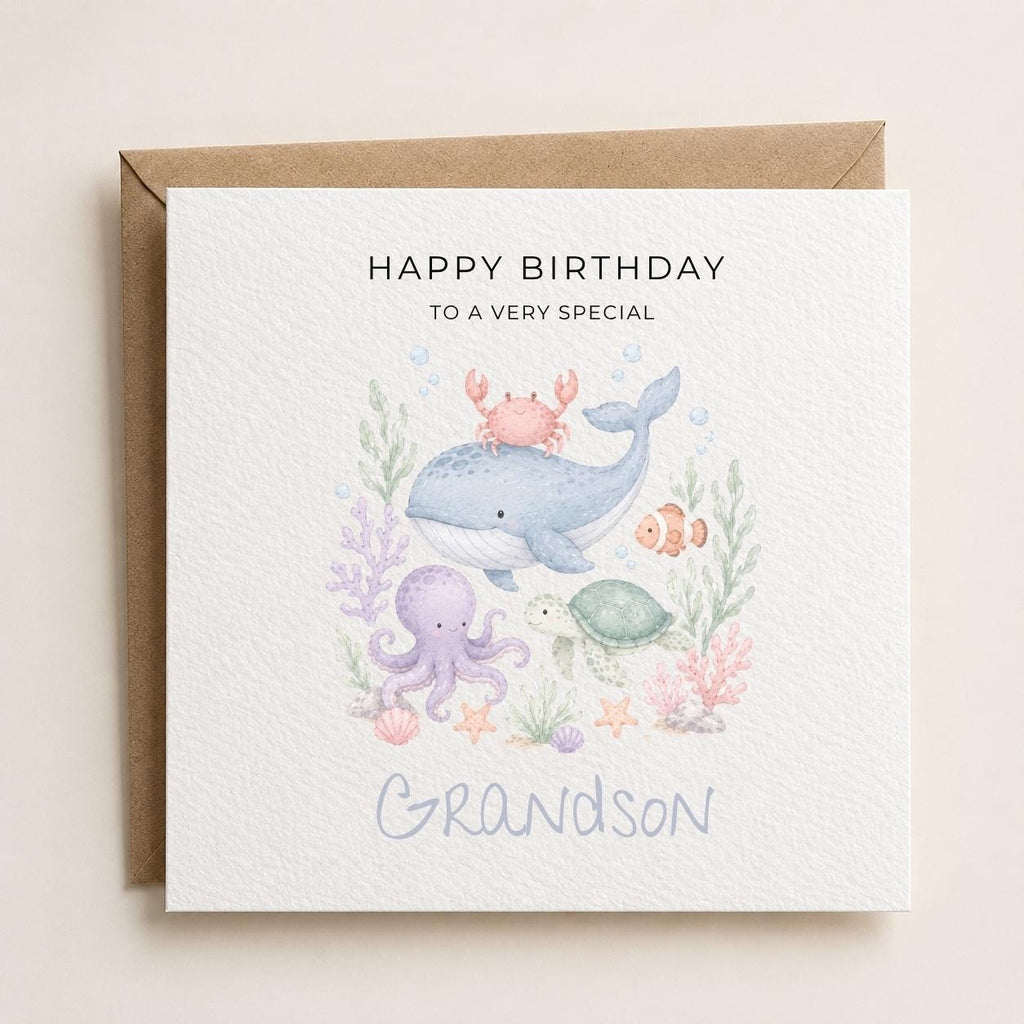 Personalised Sea Theme Birthday Card for Son, Grandson, Brother etc