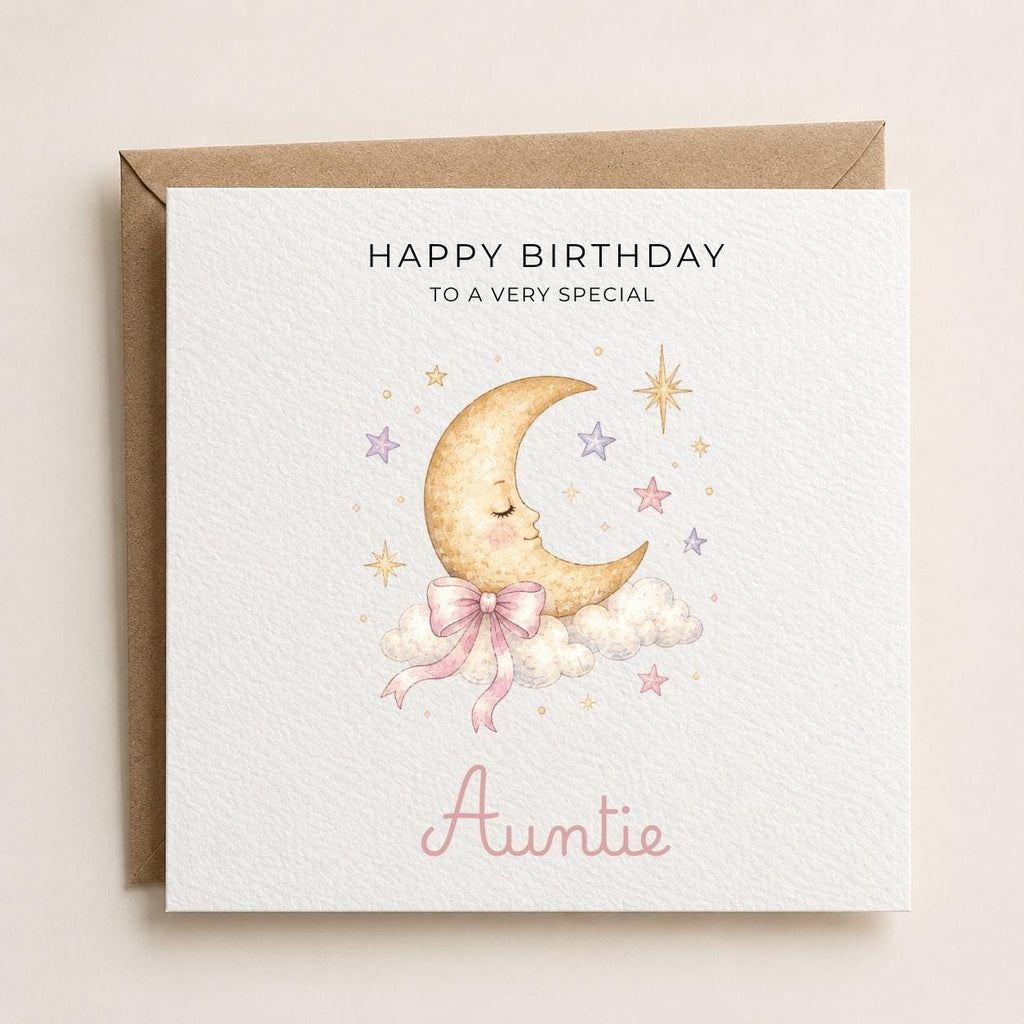 Personalised Moon / Stars Theme Birthday Card for Wife, Mum, Grandma, Daughter, Auntie, Sister etc