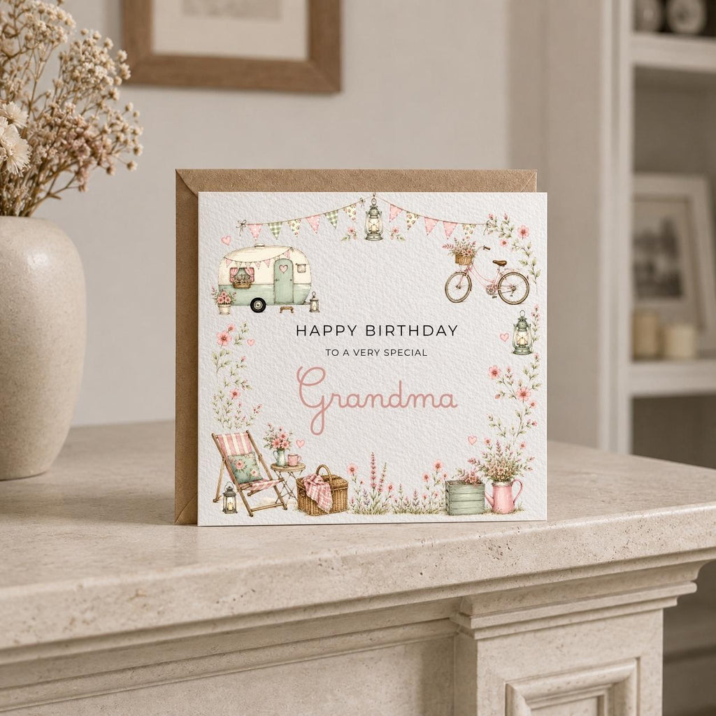 Personalised Caravan Theme Birthday Card for Wife, Mum, Grandma, Daughter, Auntie, Sister etc