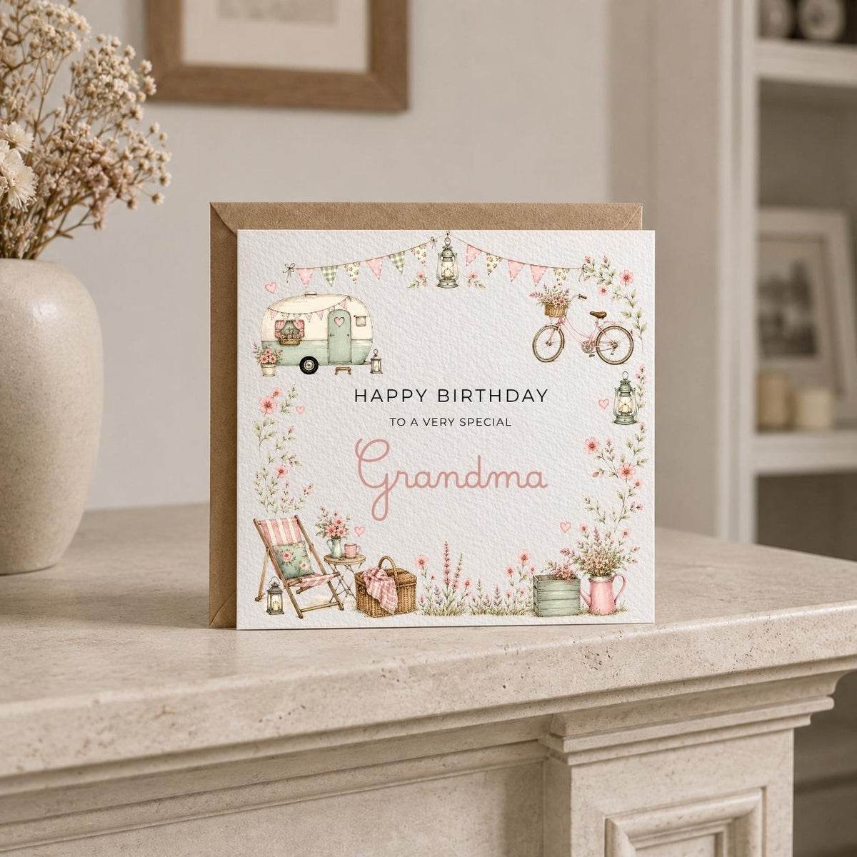 Personalised Caravan Theme Birthday Card for Wife, Mum, Grandma, Daughter, Auntie, Sister etc