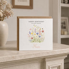 Personalised Wildflower Theme Birthday Card for Wife, Mum, Grandma, Daughter, Auntie, Sister etc