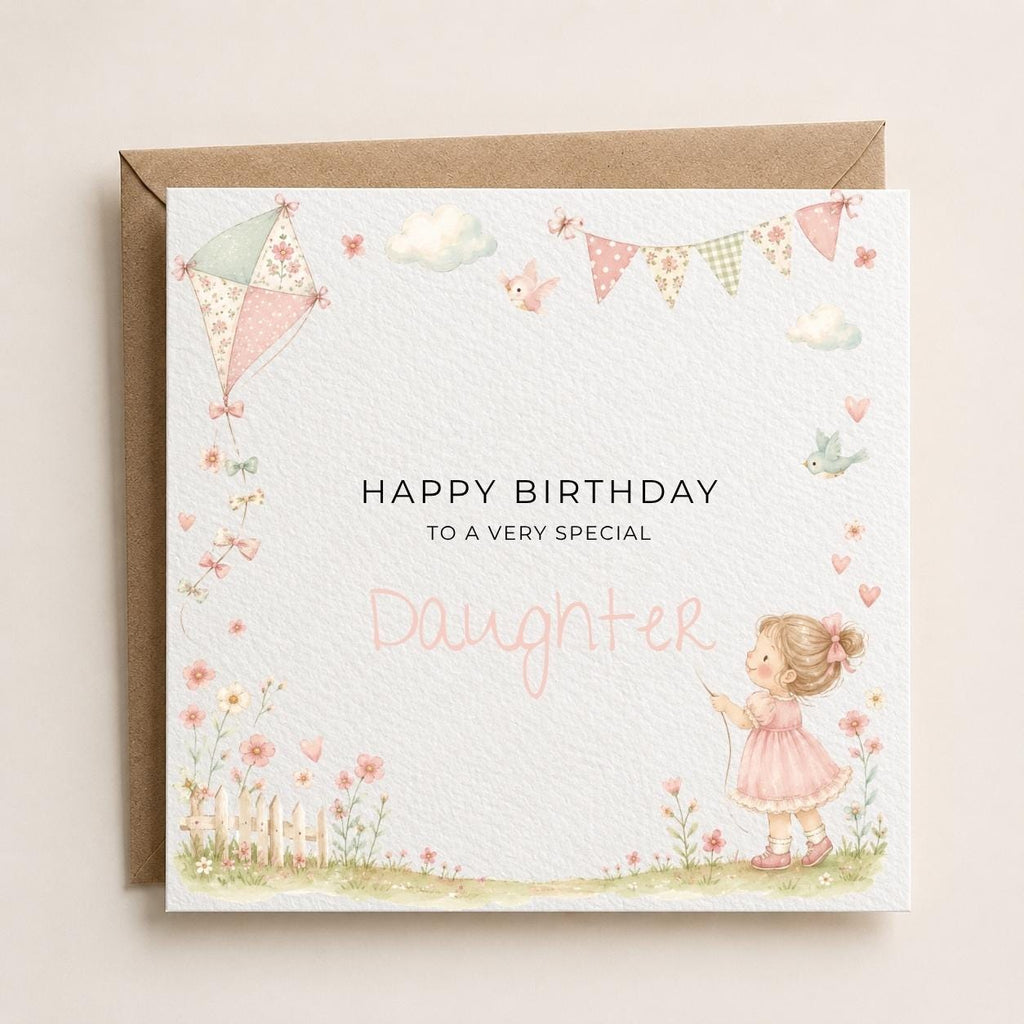 Personalised Kite Theme Birthday Card for Daughter, Granddaughter, Sister etc