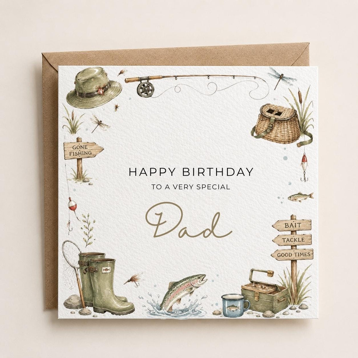 Personalised Fishing Theme Birthday Card for Husband, Dad, Grandad, Son,  Uncle, Brother etc