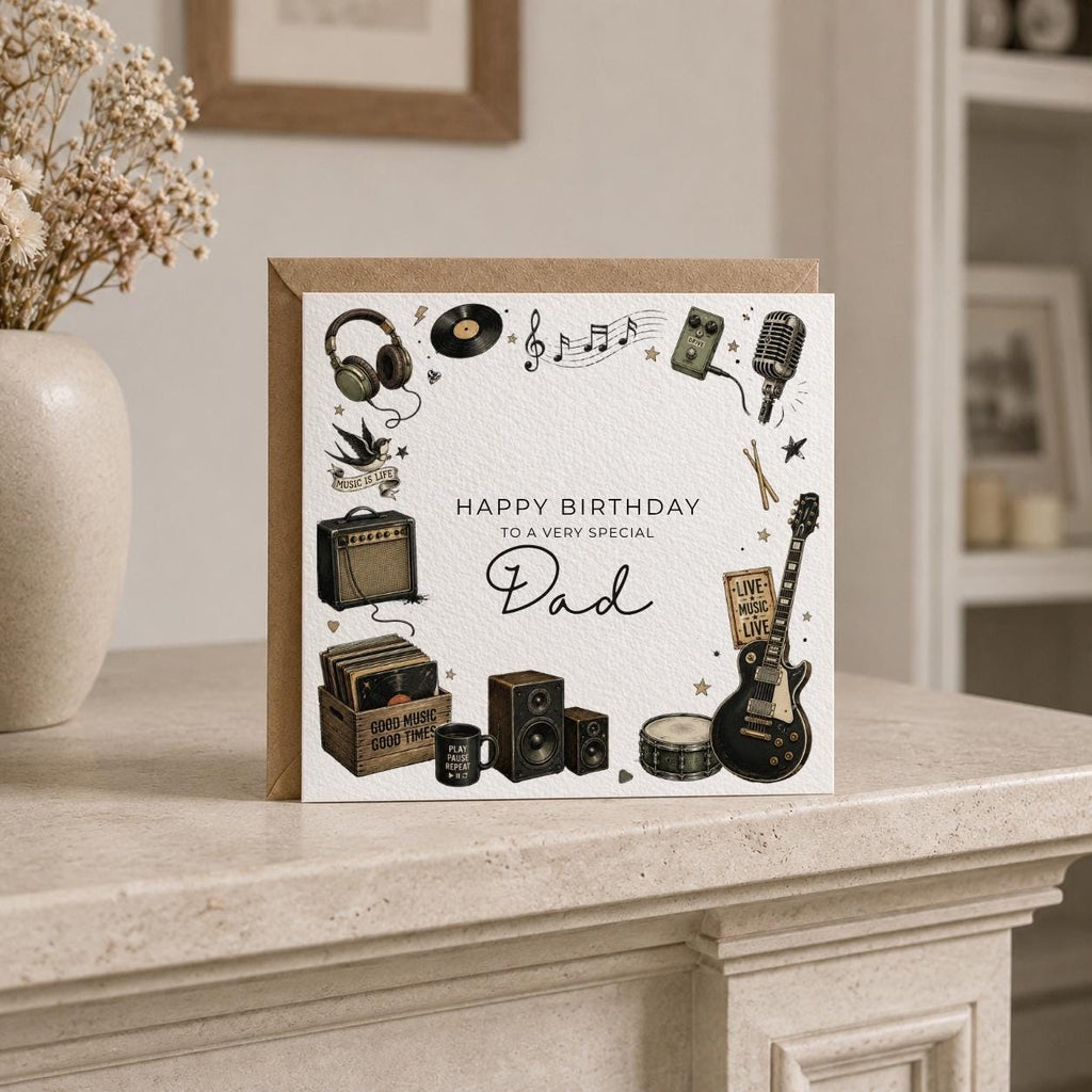 Personalised Music Theme Birthday Card for Husband, Dad, Grandad, Son,  Uncle, Brother etc