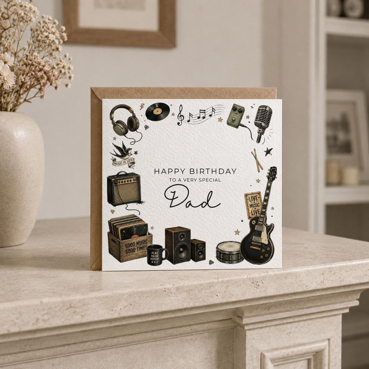 Personalised Music Theme Birthday Card for Husband, Dad, Grandad, Son,  Uncle, Brother etc
