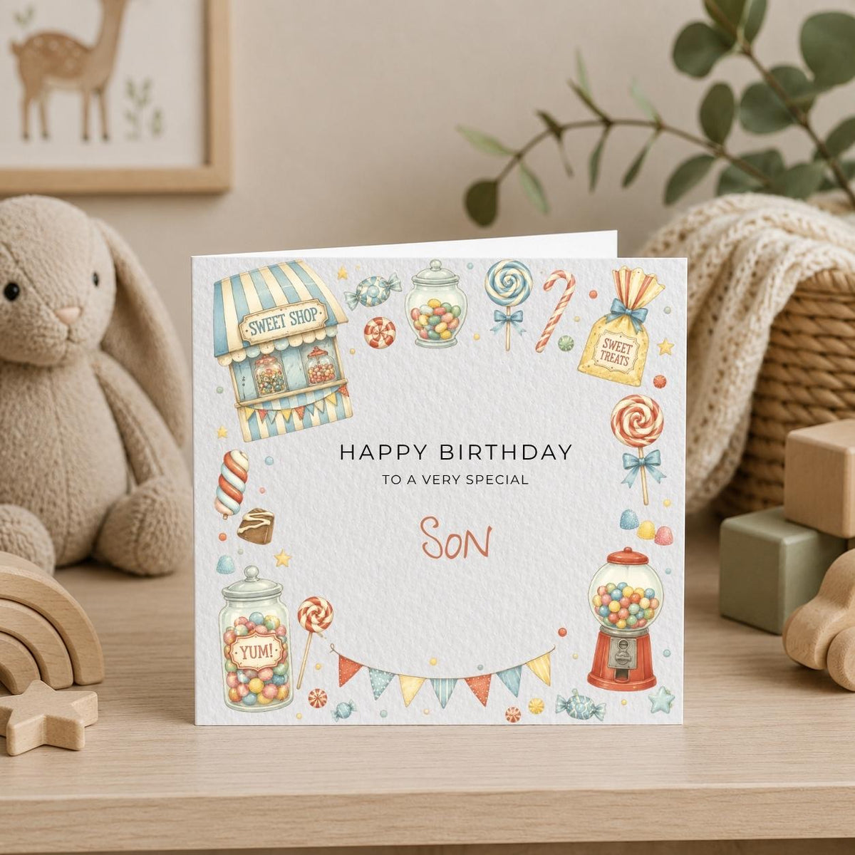 Personalised Sweets Theme Birthday Card for Son, Grandson, Brother etc