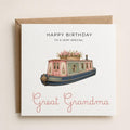 Personalised Canal Boat Theme Birthday Card for Wife, Mum, Grandma, Daughter, Auntie, Sister etc
