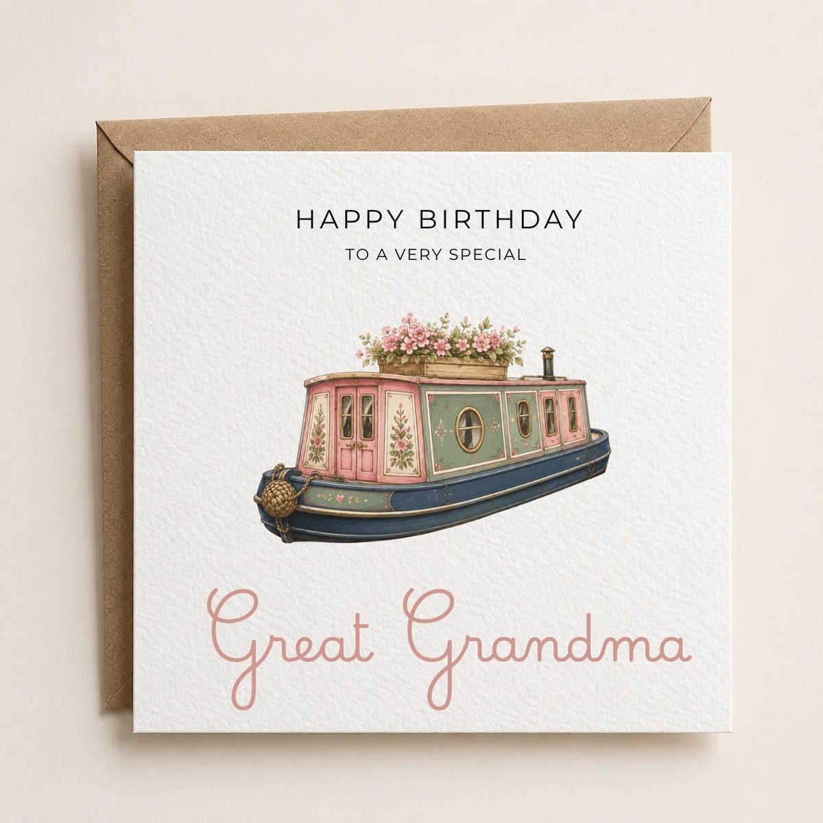 Personalised Canal Boat Theme Birthday Card for Wife, Mum, Grandma, Daughter, Auntie, Sister etc
