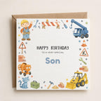 Personalised Bob and Crew Birthday Card for Son | Construction Theme Greeting
