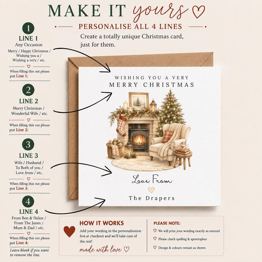 Personalised Christmas Card | Vintage Festive Greeting | Luxury Xmas Keepsake | Completely Customisable | Cosy Cottage