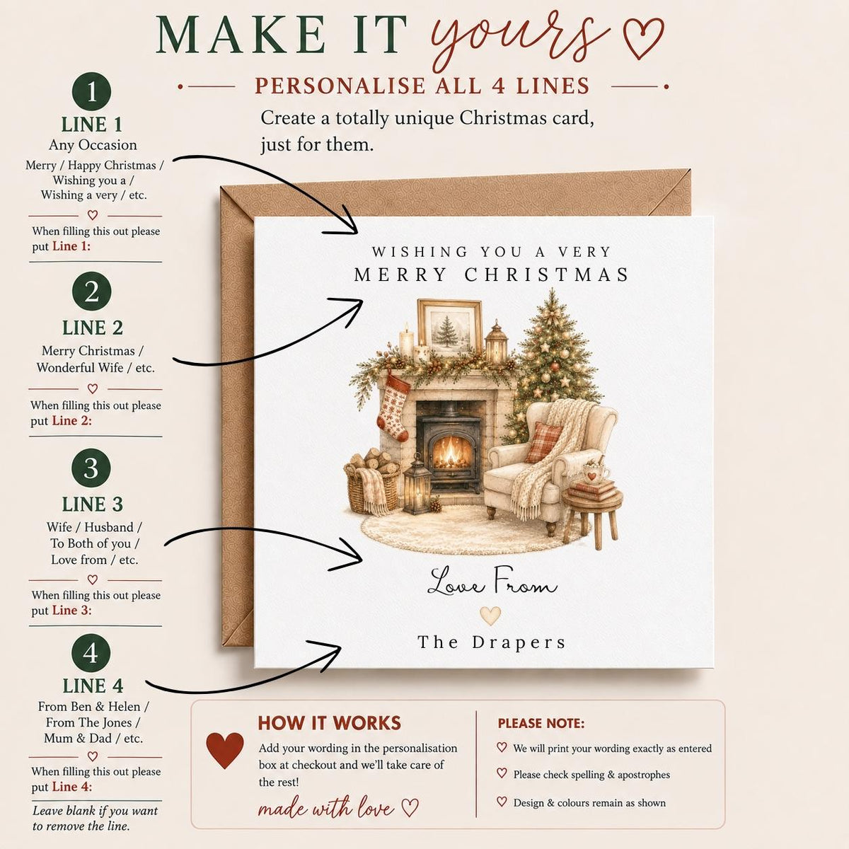 Personalised Christmas Card | Vintage Festive Greeting | Luxury Xmas Keepsake | Completely Customisable | Cosy Cottage