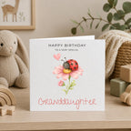 Personalised Ladybird Theme Birthday Card for Daughter, Granddaughter, Sister etc