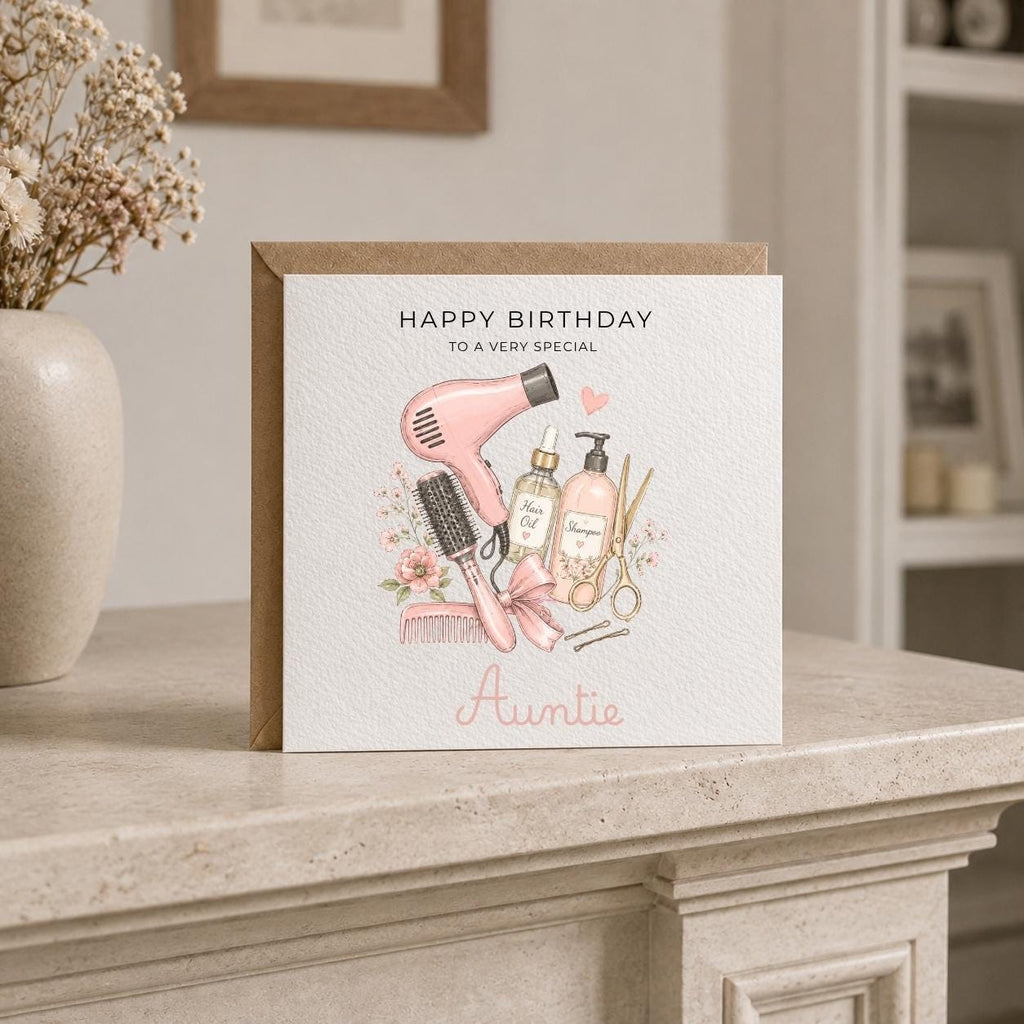 Personalised Hairdresser Theme Birthday Card for Wife, Mum, Grandma, Daughter, Auntie, Sister etc