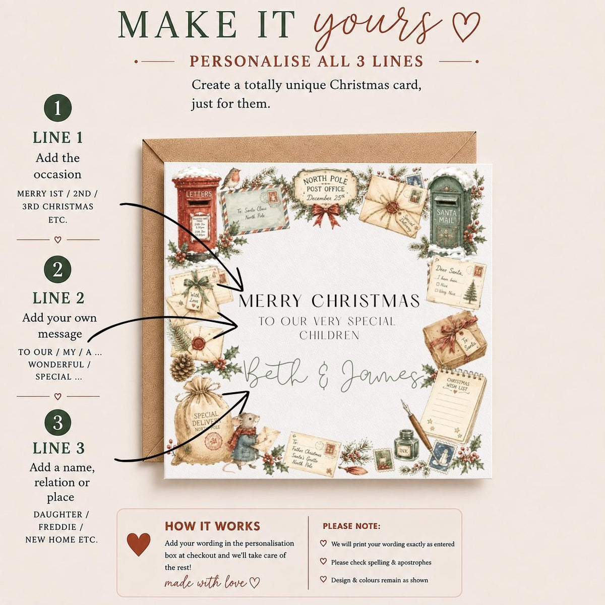Personalised Christmas Card for Children | Vintage Post / Letters To Santa Theme