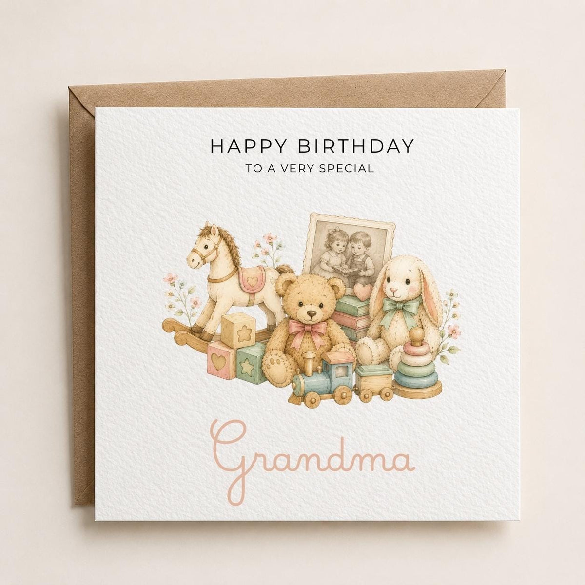 Personalised Vintage Toys Theme Birthday Card for Wife, Mum, Grandma, Daughter, Auntie, Sister etc