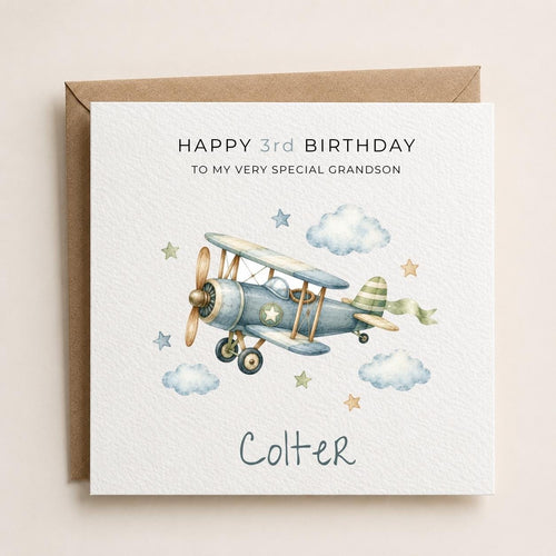 Personalised Airplane Theme Birthday Card for Son, Grandson, Brother etc
