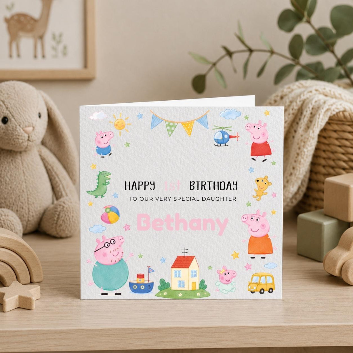 Personalised TV Pig | Peppa Theme Birthday Card for Son, Daughter, Brother, Sister, Friend etc