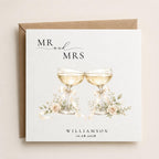 Personalised Mr and Mrs Wedding Card | Champagne Toast, Custom Surname, Date
